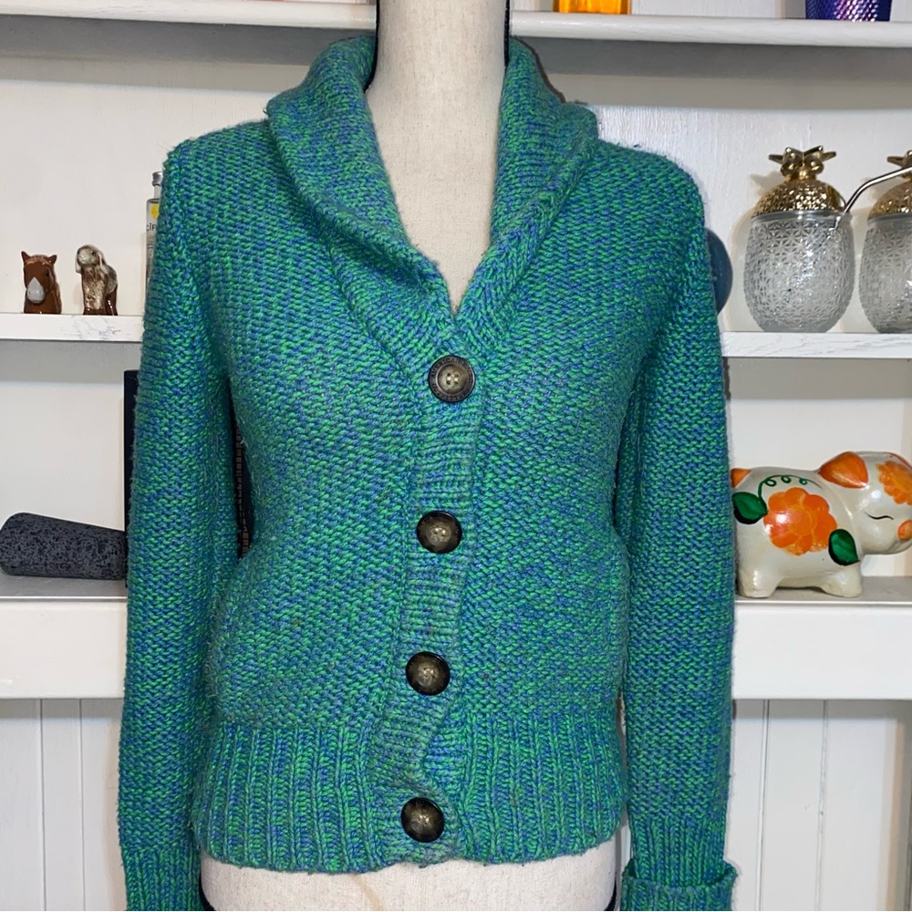 American Eagle Green Womens Wool/Rabbit Hair Button Up Sweater Small‎